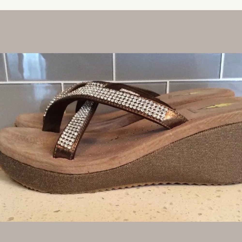 Volatile Wedge Slip On Leather Rhinestones